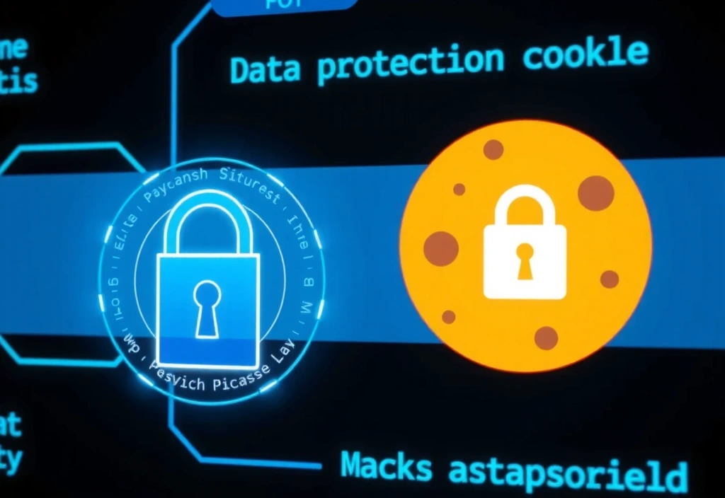 Detailní záběr na digitální zámek a ikonu souboru cookie, symbolizující ochranu dat a soukromí