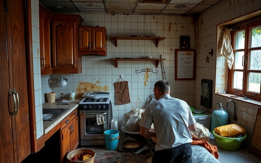 Znečištěná kuchyně před úklidem